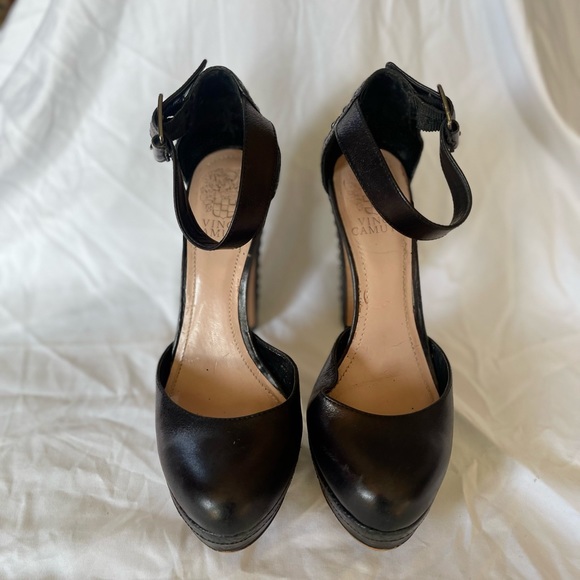 Vince Camuto black ankle strap studded platform heels - Picture 3 of 4